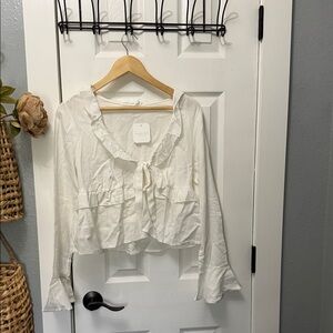 Altar'd State Cream Tie-Front Ruffle Top